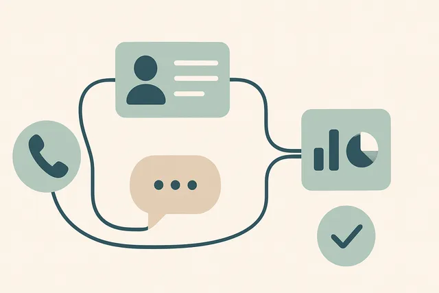 Abstract illustration of scattered customer information being drawn together into one connected record