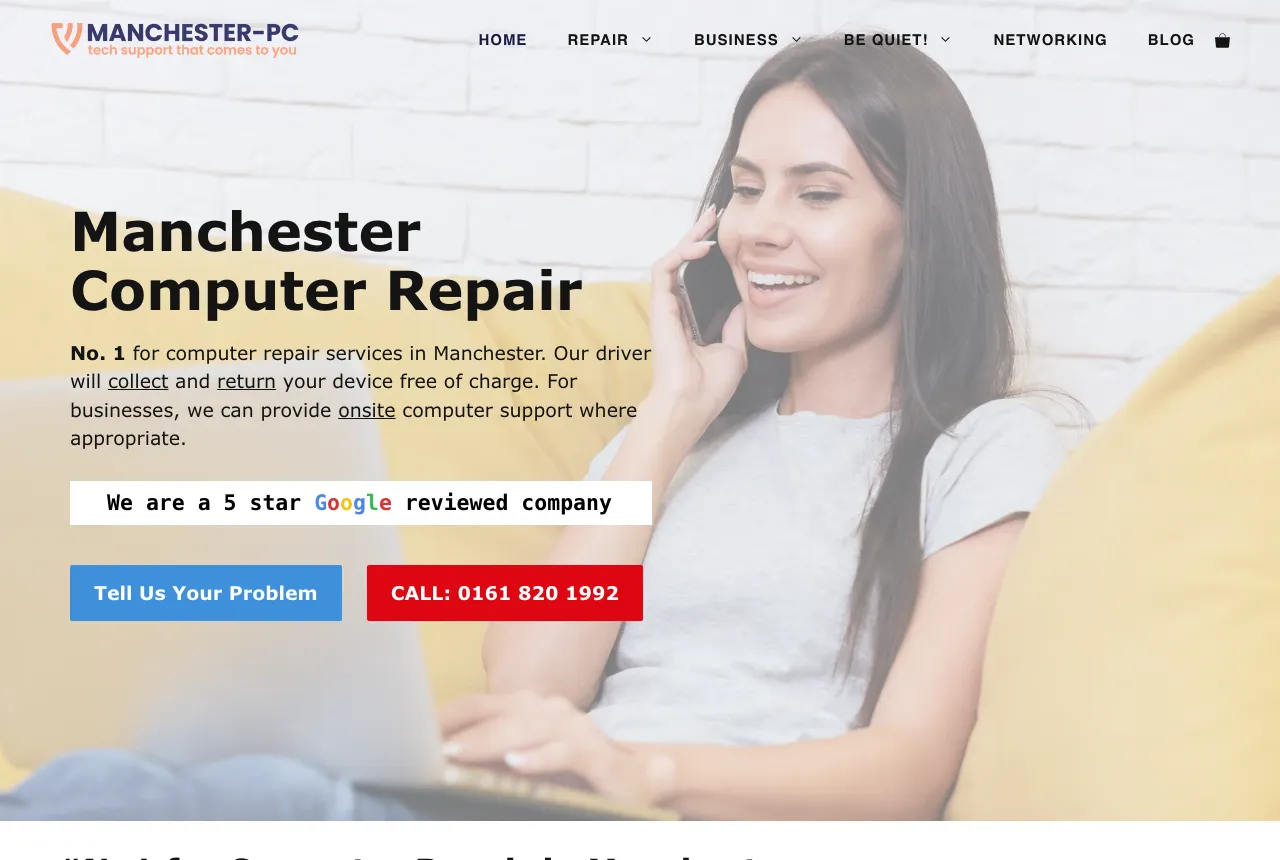 Manchester PC computer repair website homepage