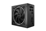 A black power supply unit with a fan in the front and various ports on the side.