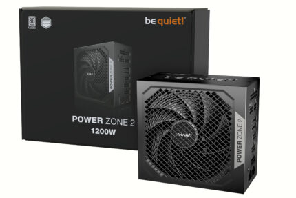 The image shows the retail cardboard box/packaging of the be quiet POWER ZONE 2 1200W Power Supply.
