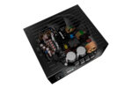 A 3D rendering of a black power supply unit with various components and cables visible.