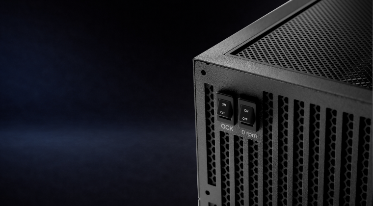 be quiet! Dark Power 14 1200W PSU showing the OCK switch on the rear panel