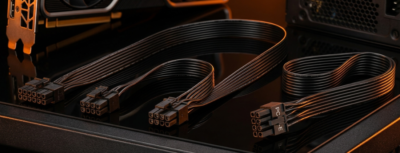 GPU power cables arranged on a dark surface