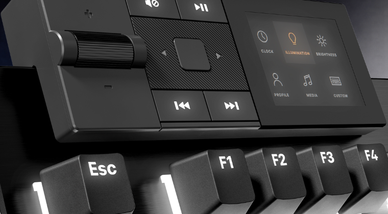 Dark Mount Build Quality: Aluminium Plate and PBT Keycaps Close-up of be quiet! Dark Mount aluminium top plate and PBT keycaps showing premium build quality