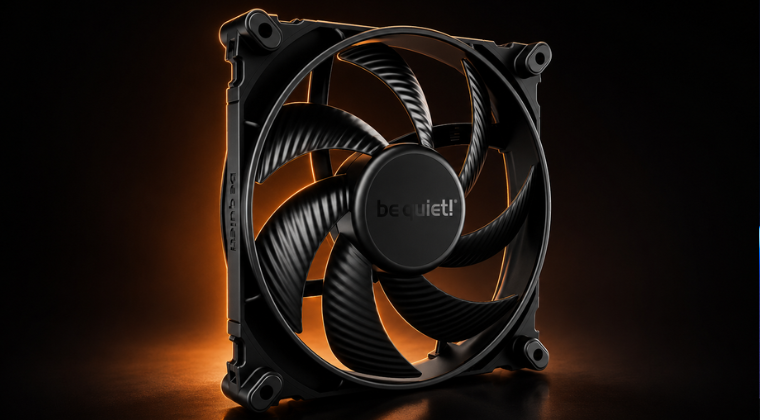 be quiet! Silent Wings 4 Fan be quiet! Silent Wings 4 140mm fan with rubber mounting corners on a dark background