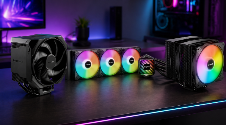 be quiet! Dark Rock Pro Air Cooler be quiet! Dark Rock Pro dual-tower air cooler with matte black finish and heat pipes visible against a dark studio background