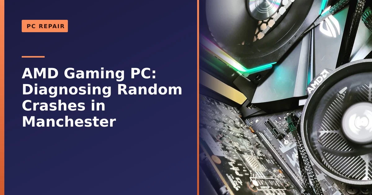 An AMD gaming PC opened up for crash diagnosis