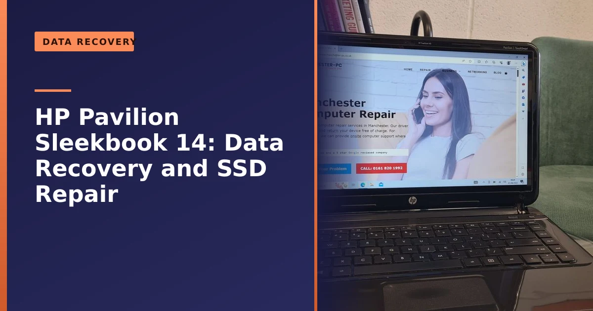 An HP Pavilion TS Sleekbook 14 laptop during data recovery