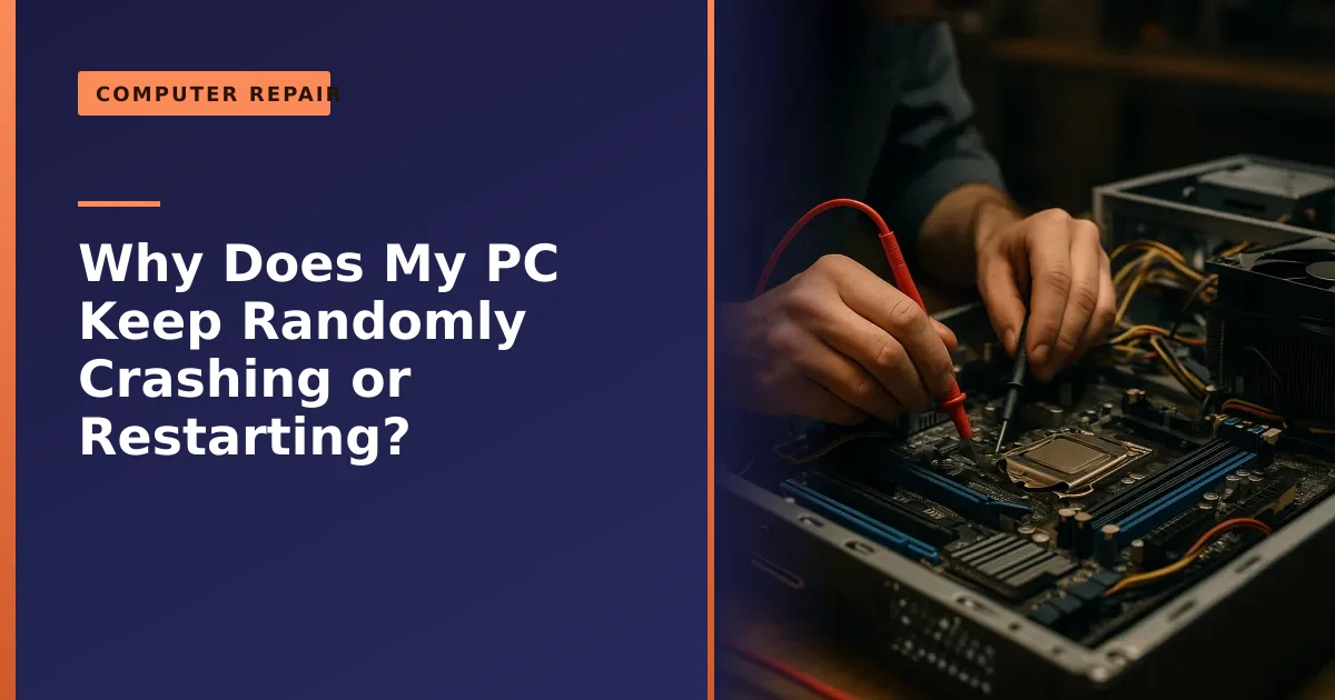 A technician diagnosing a desktop PC that keeps crashing