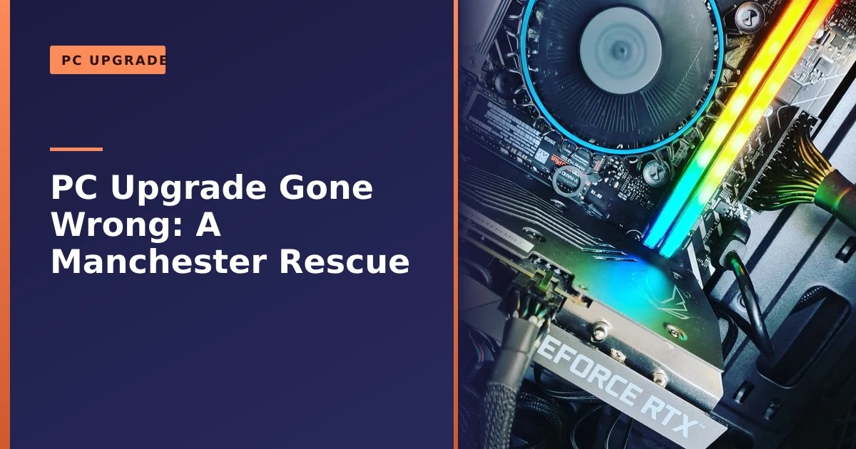 A gaming PC being repaired after a failed upgrade