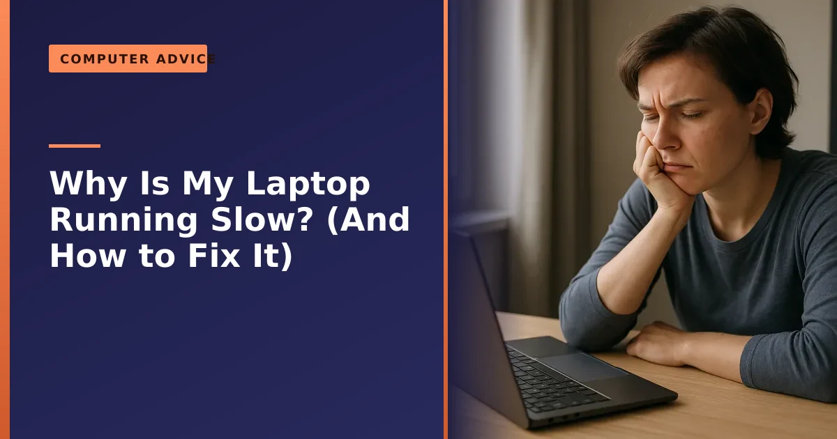 A person waiting at a slow laptop