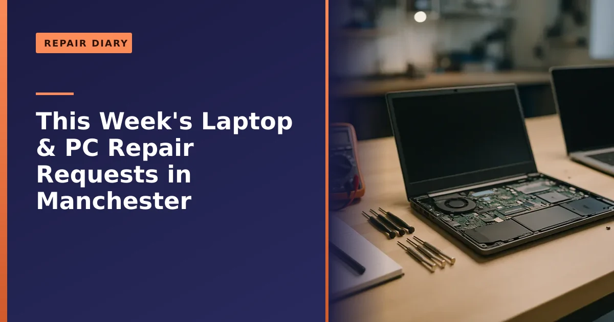 A laptop opened on a repair diagnosis desk