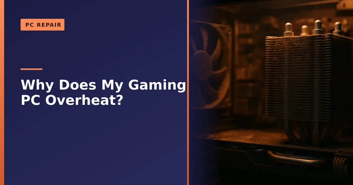 Interior of a desktop gaming PC showing the CPU cooler, graphics card and case fans with visible dust and warm airflow