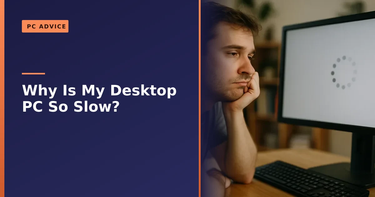 Open desktop gaming PC tower on a workbench with dust building up on the fans and heatsink